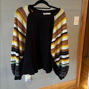 We The Free Brown and Yellow Striped Sweater